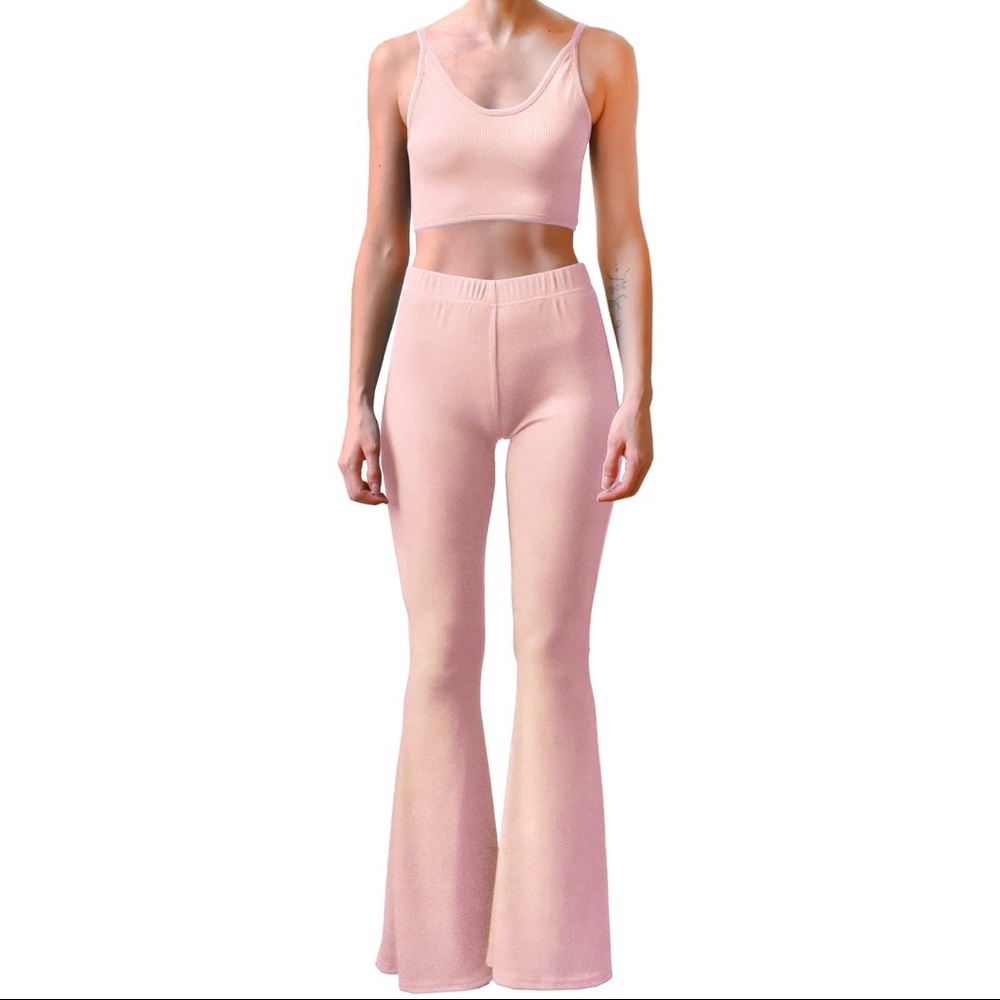 Ribbed loungewear set - rose pink